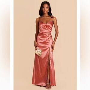 Birdy Grey “Catherine” Shiny Satin Bridesmaid Dress in the color Terracotta